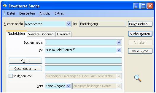 outlook erweiterte suche