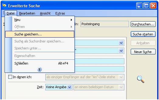 outlook gespeicherter suchlauf