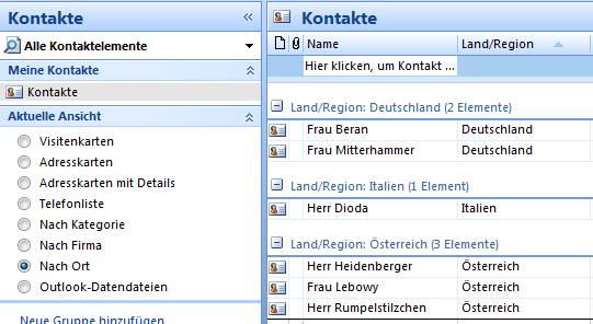 outlook kontakte 