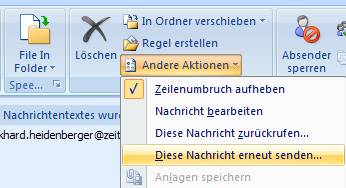 erneut senden outlook 2007