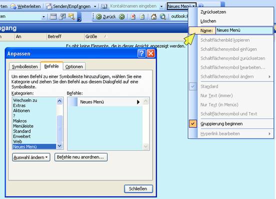 outlook eigenes menü