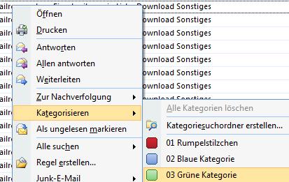 kategorie outlook