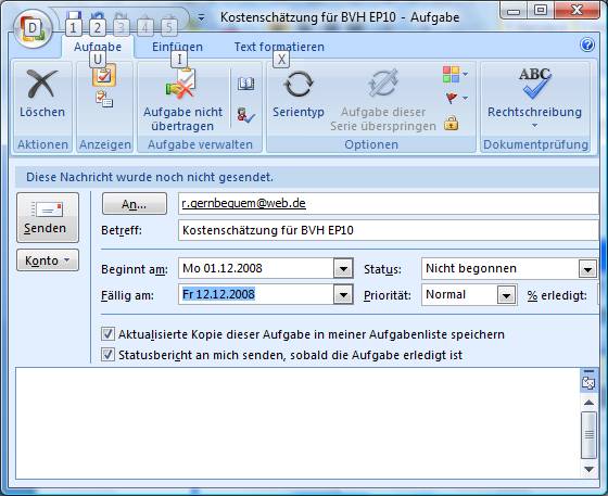 outlook aufgabe übertragen