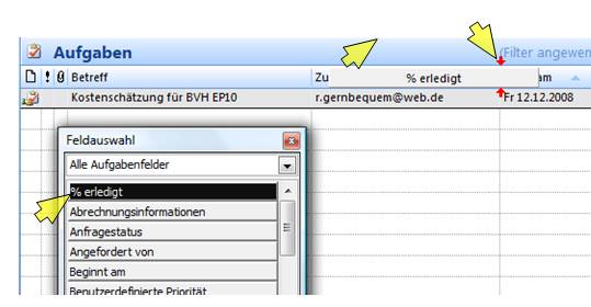 aufgabenanfrage outlook