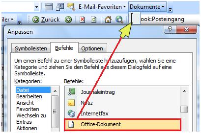 outlook dokumente menü