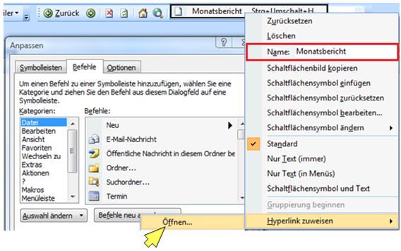 outlook menü dokumente einfügen