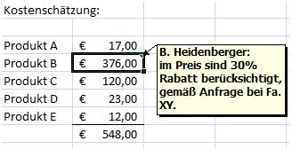 Excel Kommentar
