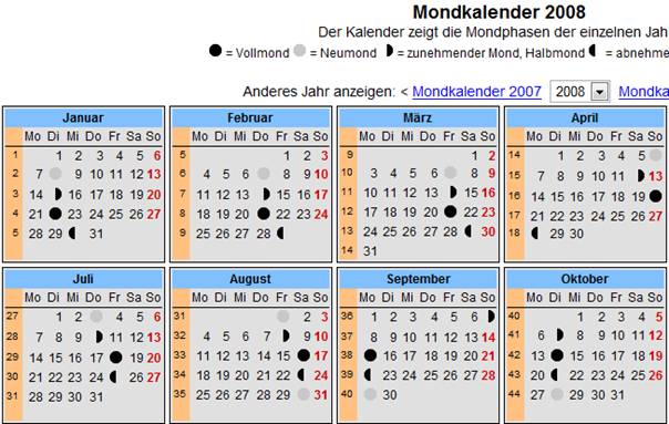 Jahreskalender, Mondkalender, Feiertage, Schaltjahre, Namenstage 