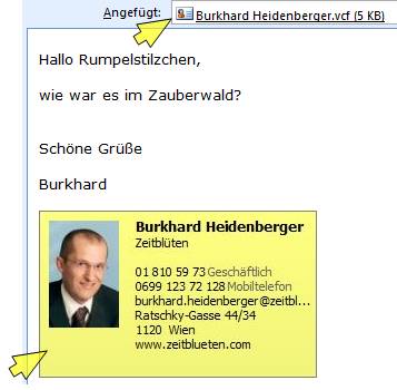 oulook visitenkarte kontakt