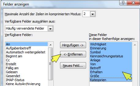 outlook ansicht ändern