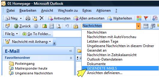 outlook ansicht ändern