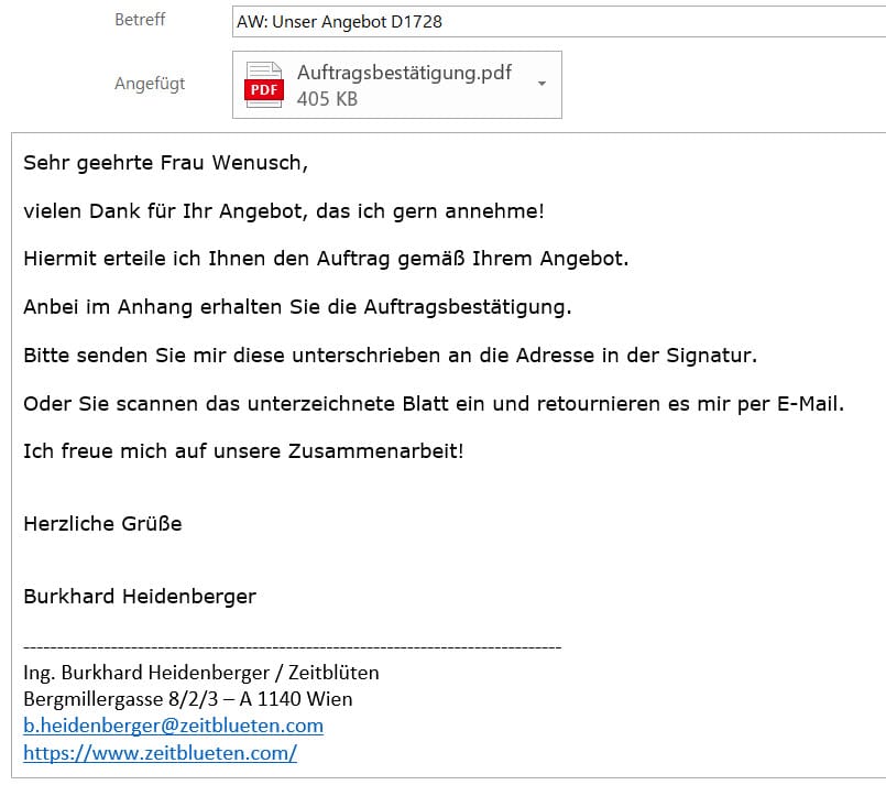 Bestellung muster email