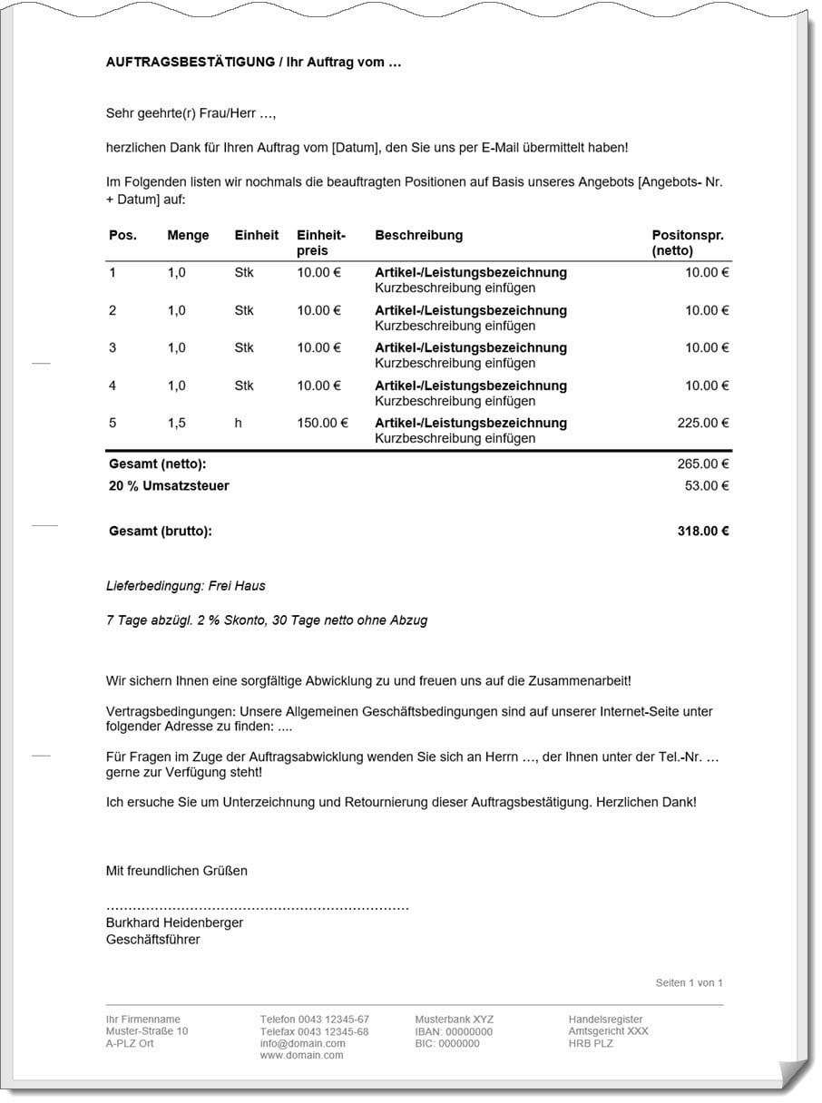 Auftragsbestatigung Inkl Muster Vorlage Was Sie Daruber Wissen Sollten Zeitbluten